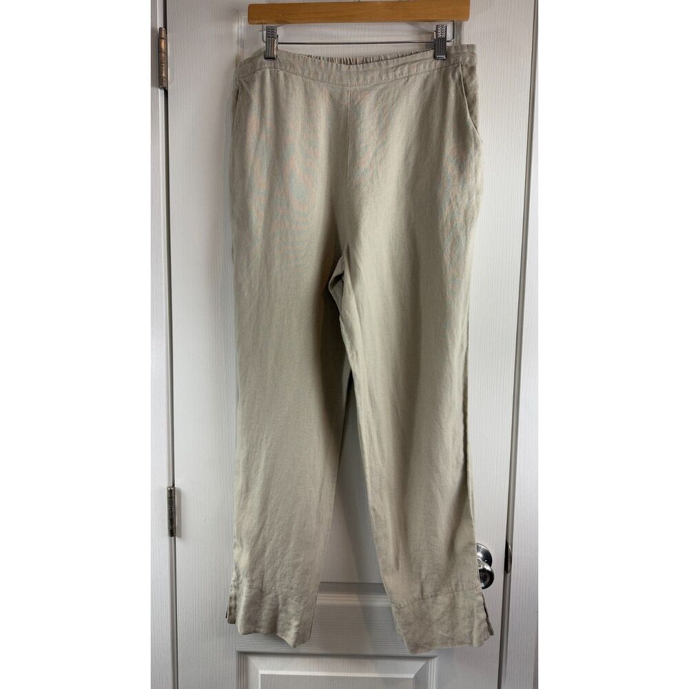 Peck & Peck Women's Linen Pants Elastic Waistband Pockets Tan Natural Size L
